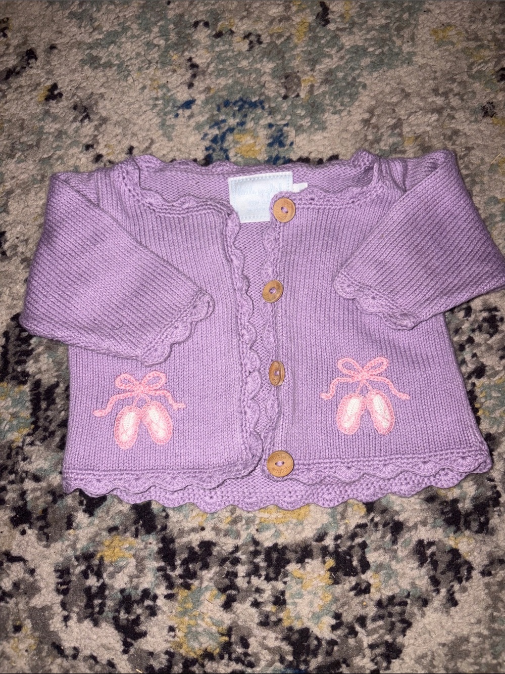 Little English Lavender Knit Cardigan with Pink Bow Appliqués